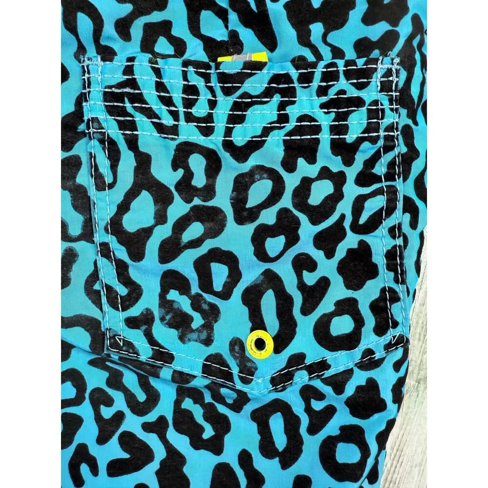 Hurley Vintage Board Shorts Swim Trunks Unlined Velvet Teal Cheetah Print Size33